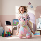 Luna the Unicorn bouncy toy in a modern bedroom